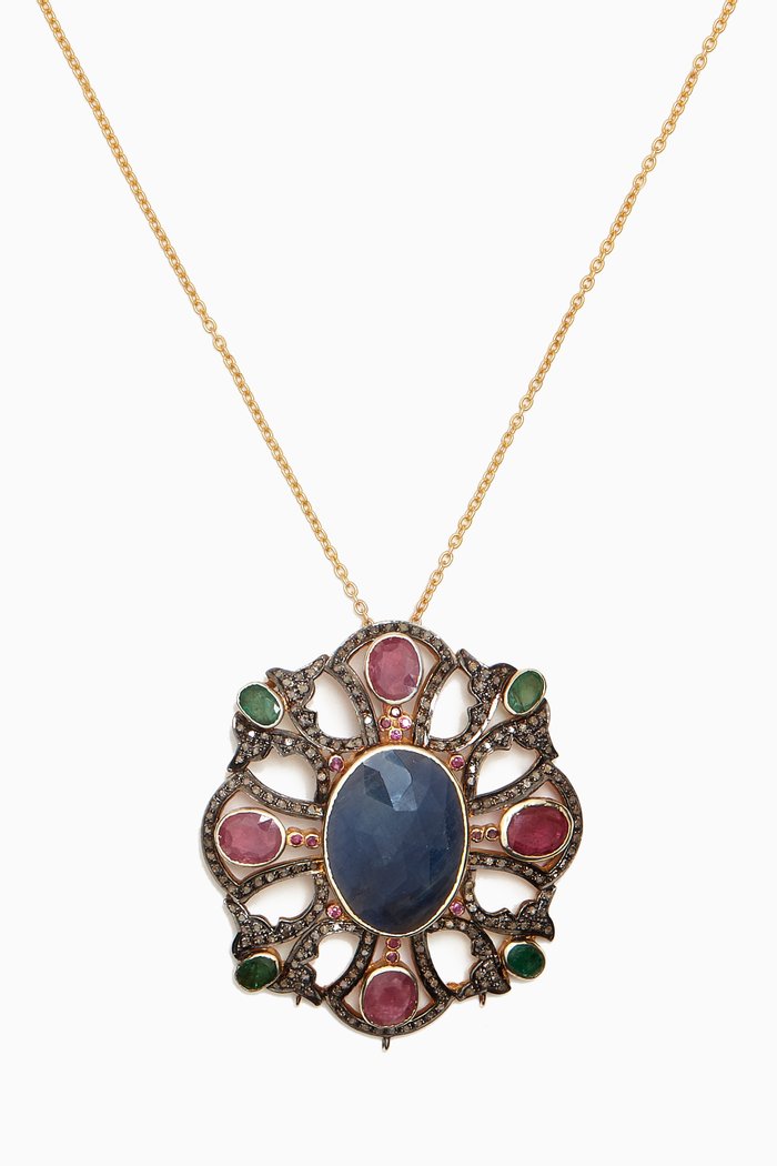 

Shalimar Pendant in Antique Silver & Gemstones, Gold