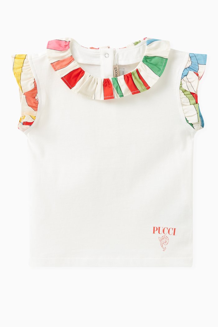

Frilled Logo-print Top in Cotton, White