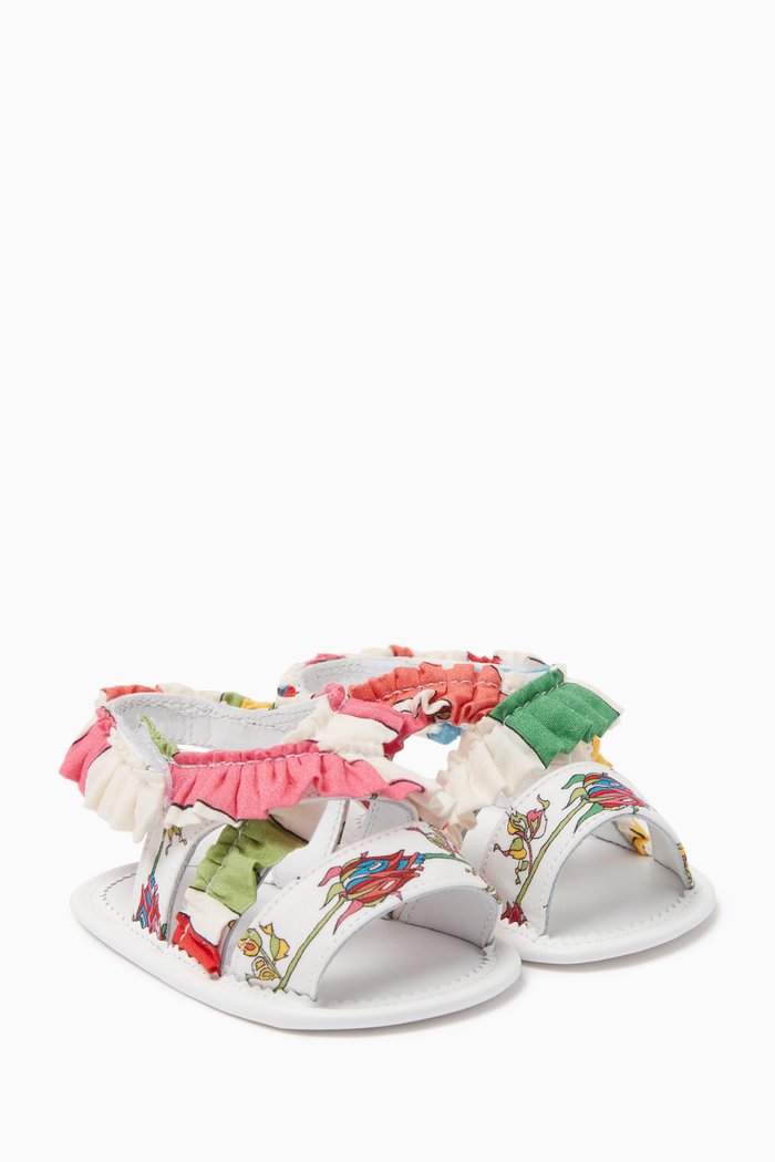 

Floral-print Frill Sandals in Leather, Multicolour