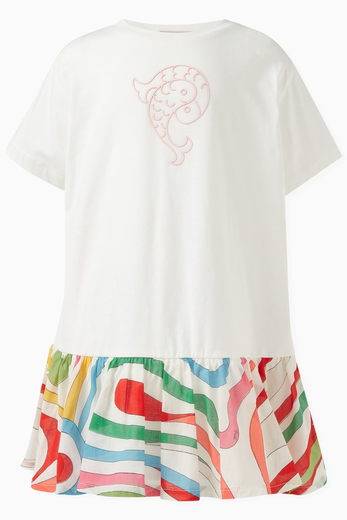 

Fish-embroidered Abstract Dress in Organic Cotton, Multicolour