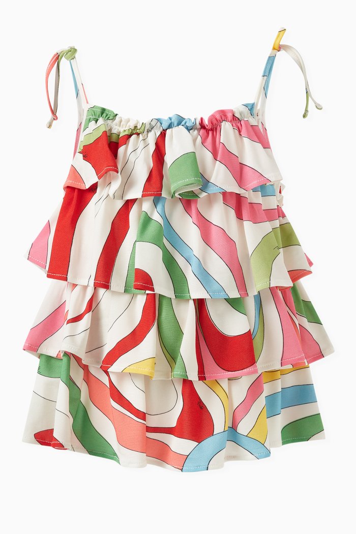 

Abstract-print Multi-tiered Top in Viscose, Multicolour