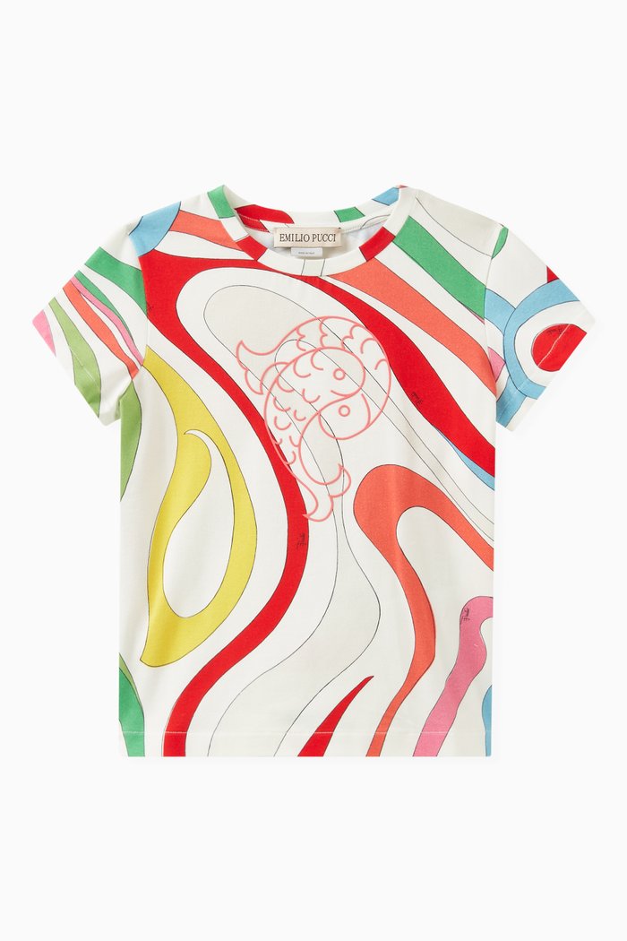 

Abstract-print Fish-embroidered T-shirt in Cotton, Multicolour