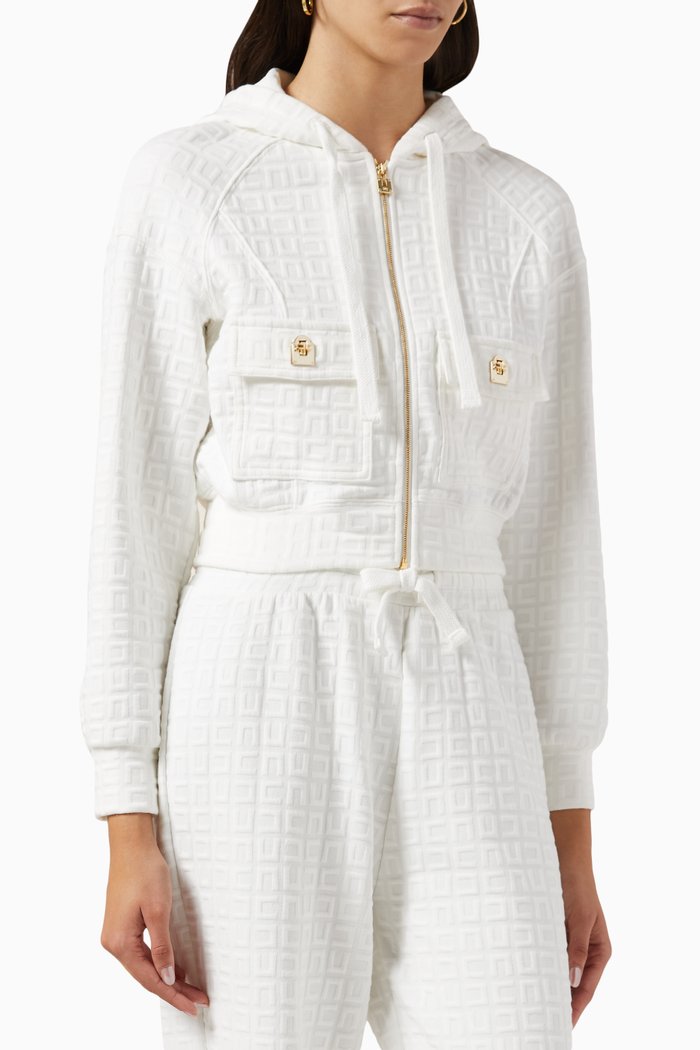 

Logo-embossed Zipped Hoodie in Jacquard Fleece, White