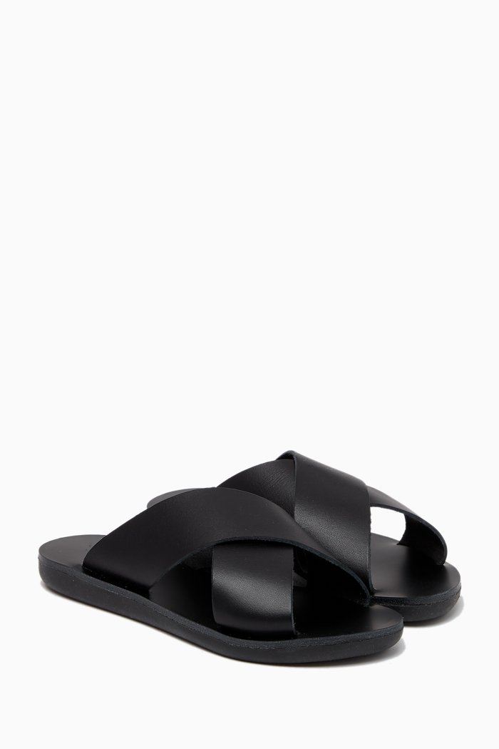 Little Thais Soft Sandals in Leather, Black