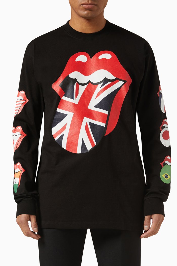 

Rolling Stones World Flag Long-sleeve in Cotton, Black