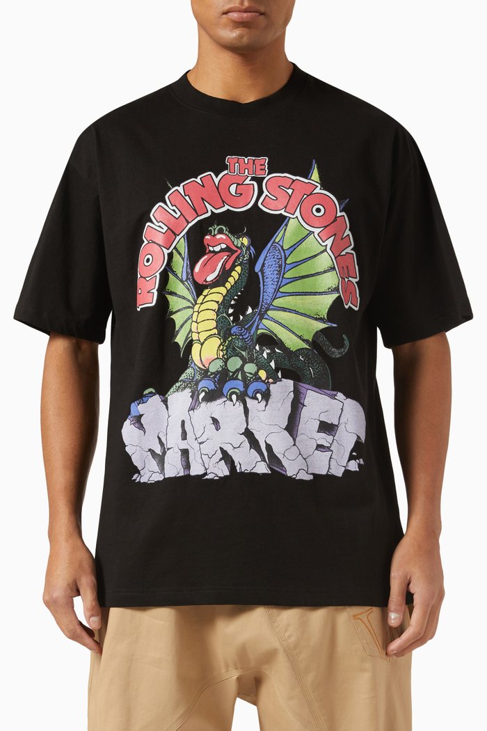 

Rolling Stones Dragon Print T-Shirt in Cotton, Black