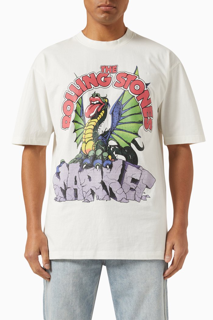 

Rolling Stones Dragon Print T-Shirt in Cotton, Neutral