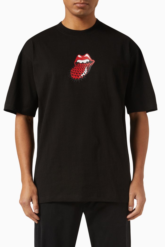 Rolling Stones Logo Print T-Shirt in Cotton, Black