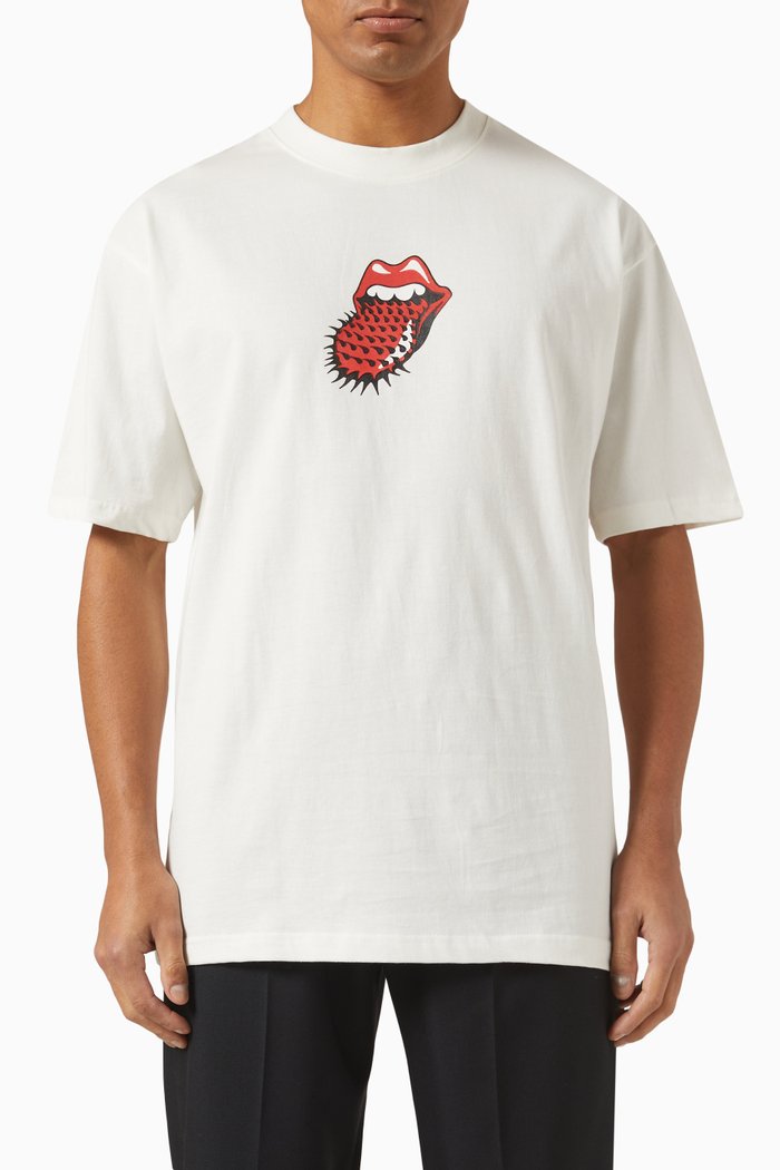 

Rolling Stones Logo Print T-Shirt in Cotton, Neutral