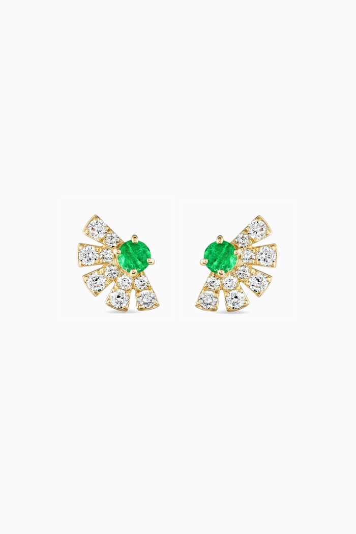 

Colombian Emerald & Diamond Sunrise Earrings in 18kt Gold, Green