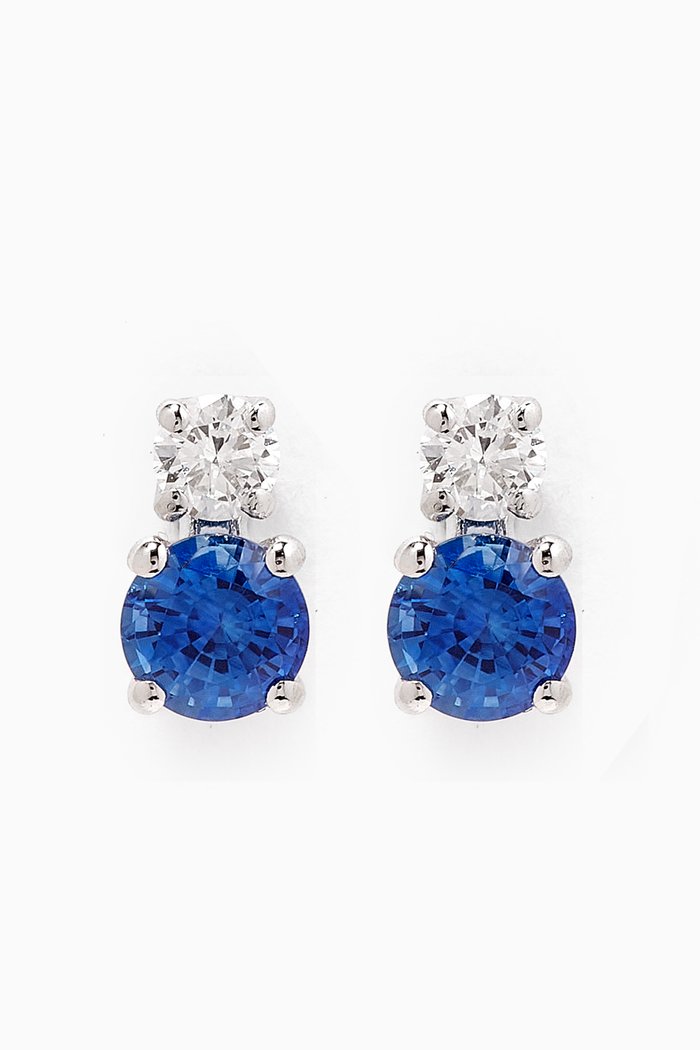 Ceylon Sapphire Mini Cluster Earrings in 18kt White Gold, Blue