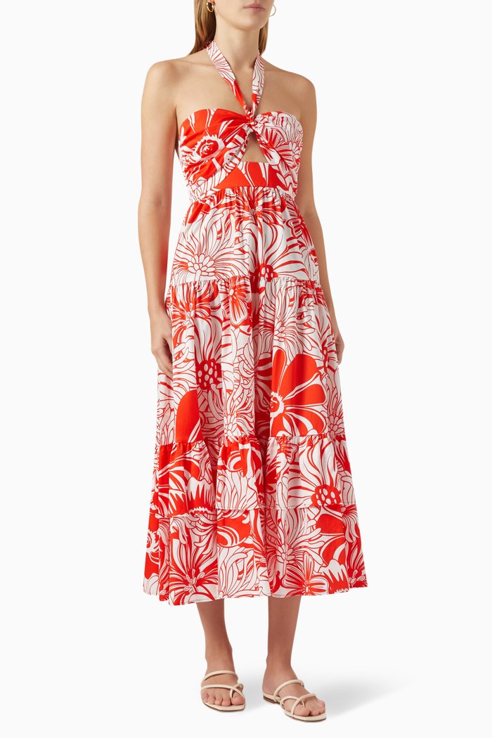 

Marley Halterneck Midi Dress in Cotton, Red