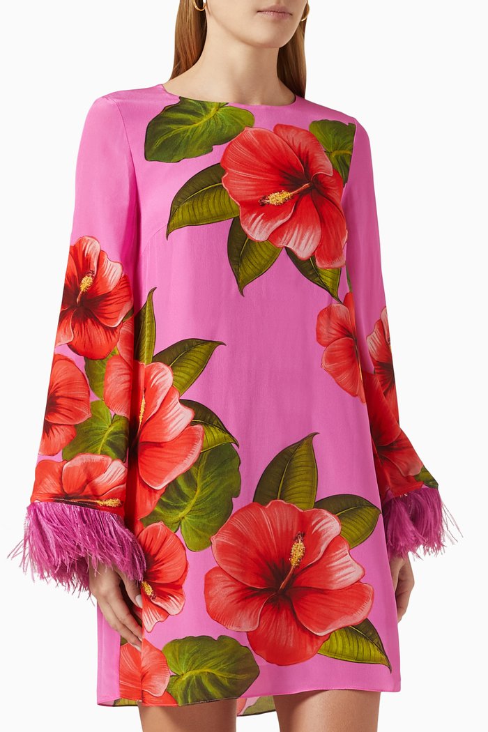 

Cocoa Print Mini Dress in Crepe, Pink