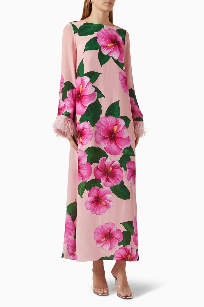

Aria Printed Midi Dress in Crepe, Pink