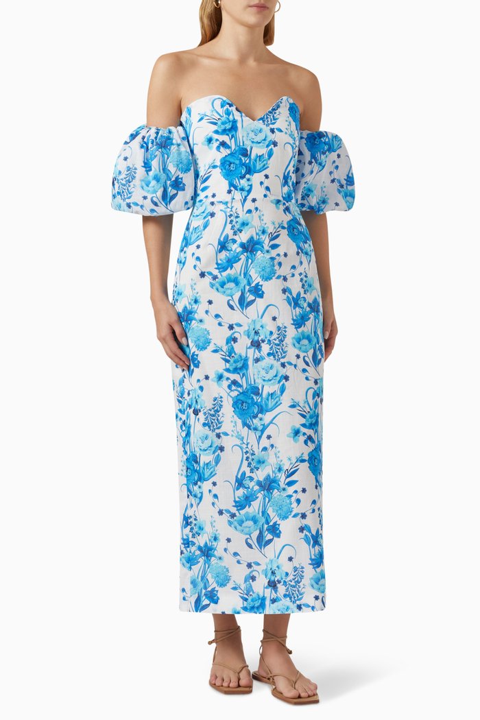 

Tatti Off-the-Shoulder Dress in Cotton, Blue
