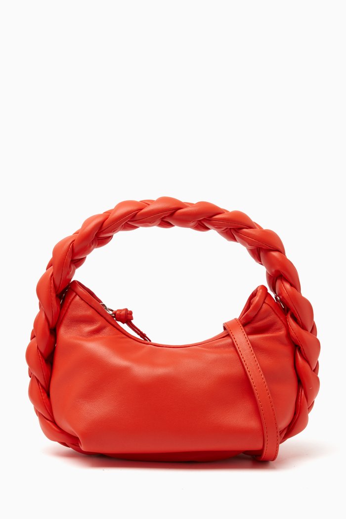

Mini Espiga Plaited Padded Top Handle Bag in Leather, Orange