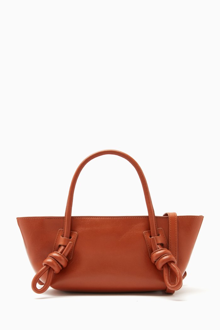 

Fleca Mini Baguette Bag in Leather, Brown