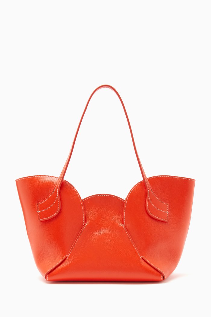

Small Sepal Handle Tote Bag in Leather, Orange