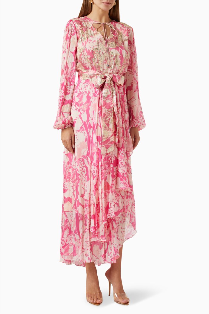 

Floral-print Cut-out Midi Dress in Chiffon, Pink