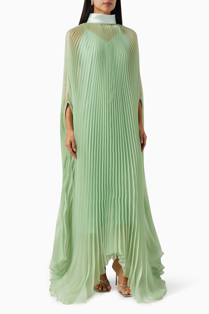 

Haala Pleated Maxi Kaftan in Organza, Green