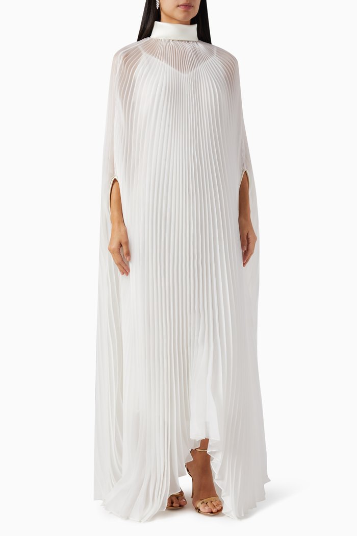 

Haala Pleated Maxi Kaftan in Organza, White