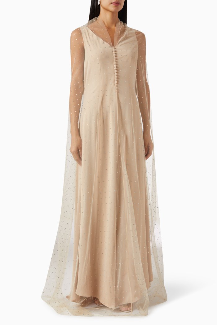 

Reema Embellished Maxi Dress in Mesh, Neutral
