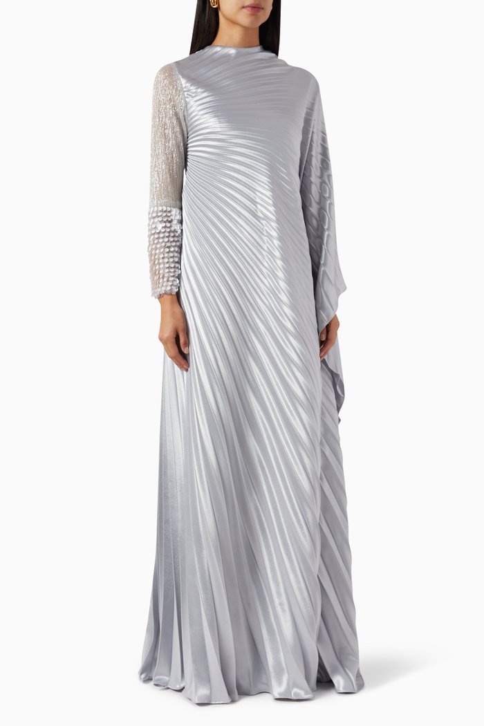 

Laana Embellished Pleated Maxi Kaftan, Silver
