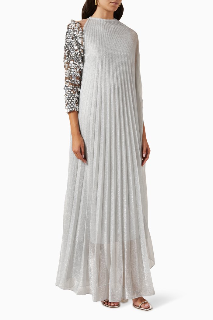 

Aisha Pleated Cape Maxi Dress in Lurex-blend, Silver