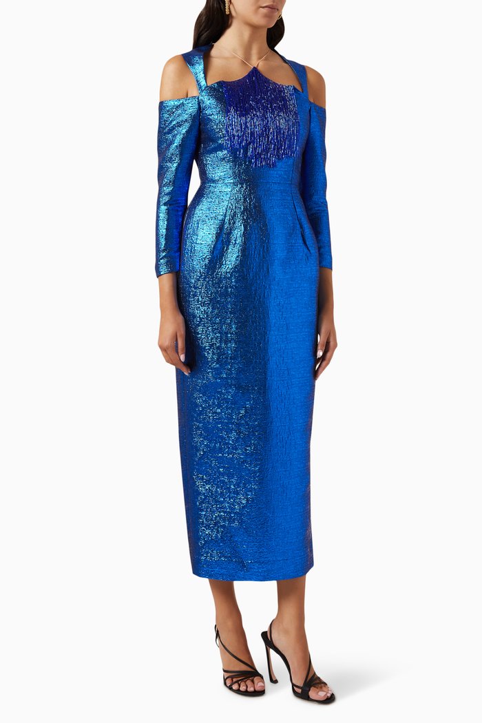 

Kiara Bead-embellished Maxi Dress in Silk-jacquard, Blue