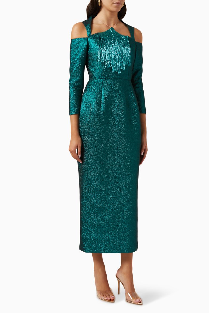 

Kiara Bead-embellished Maxi Dress in Silk-jacquard, Green