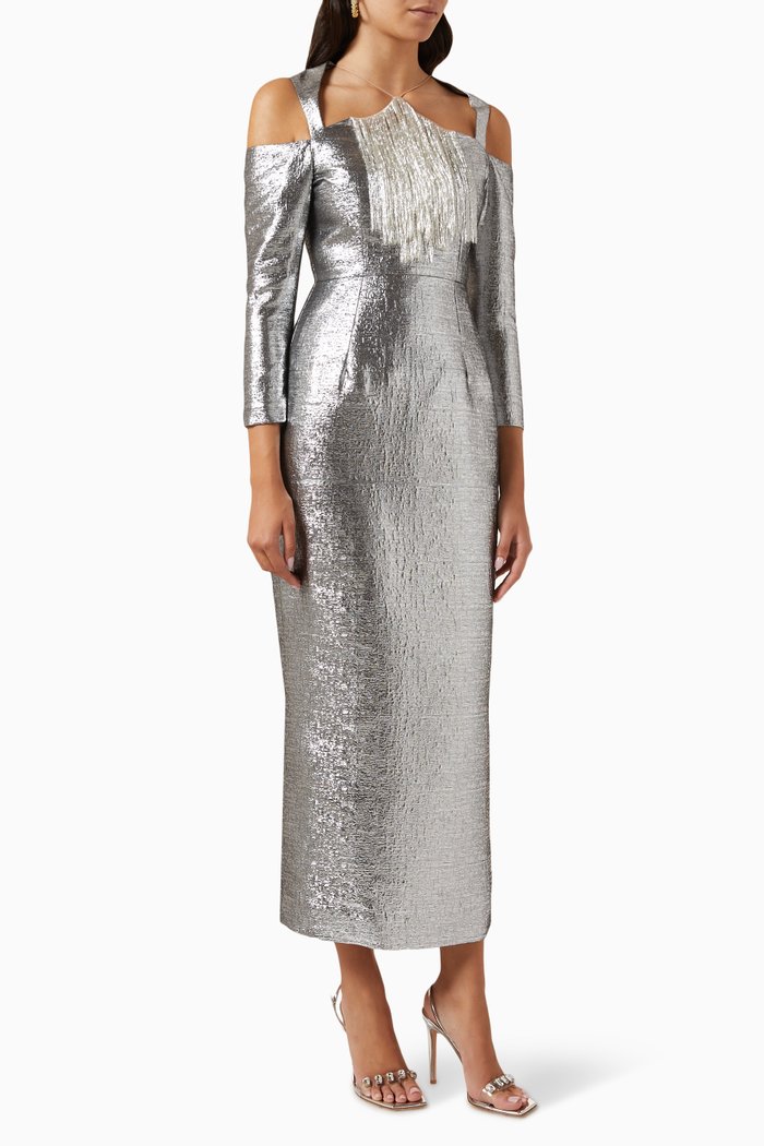 

Kiara Bead-embellished Maxi Dress in Silk-jacquard, Silver
