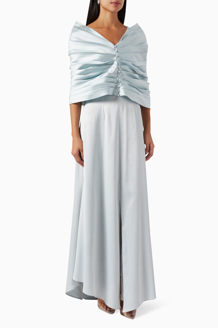 Dara Pleated Cape Kaftan, Silver