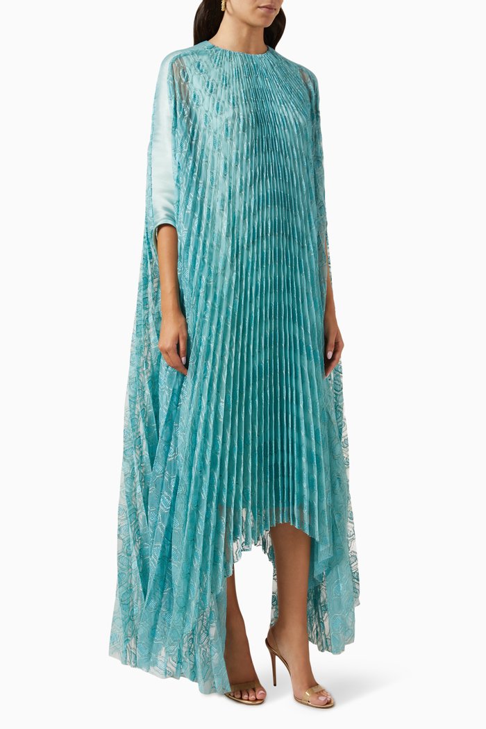 

Ola Pleated Cape Maxi Kaftan in Lace & Lurex-blend, Green