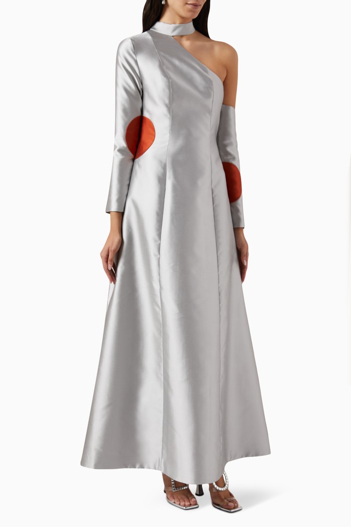 

Polka-dot Cut-away Dress in Taffeta, Silver