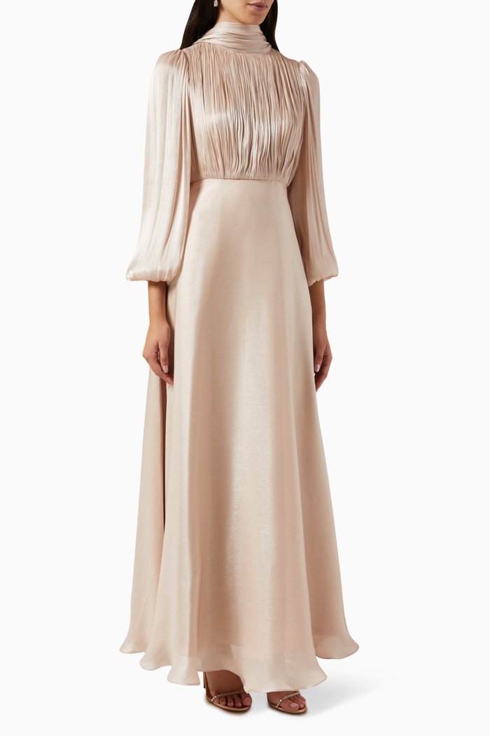 

Pleated Gown in Satin, Neutral