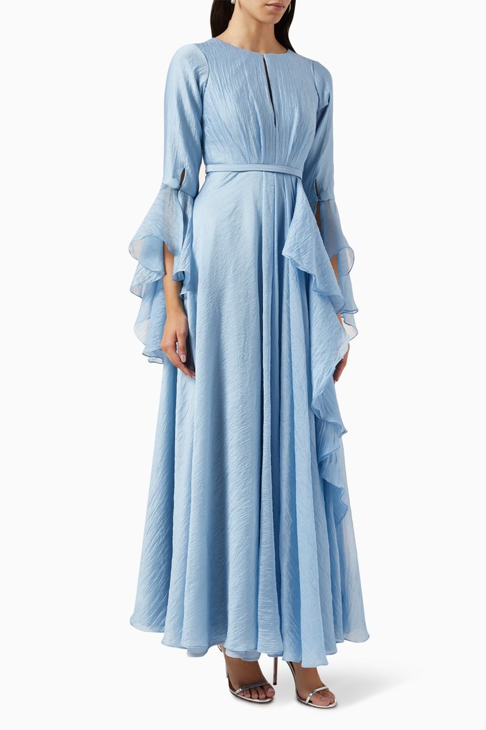 

Ruffled Maxi Dress in Crinkle Organza, Blue