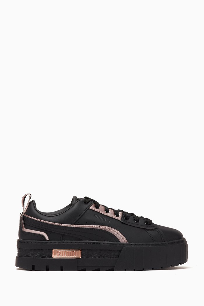 Mayze Stack Metallic Sneakers in Leather, Black
