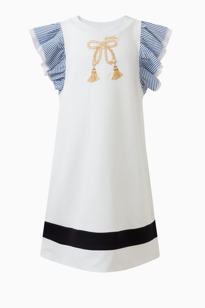 

Frilled Sleeve Dress in Cotton, Blue