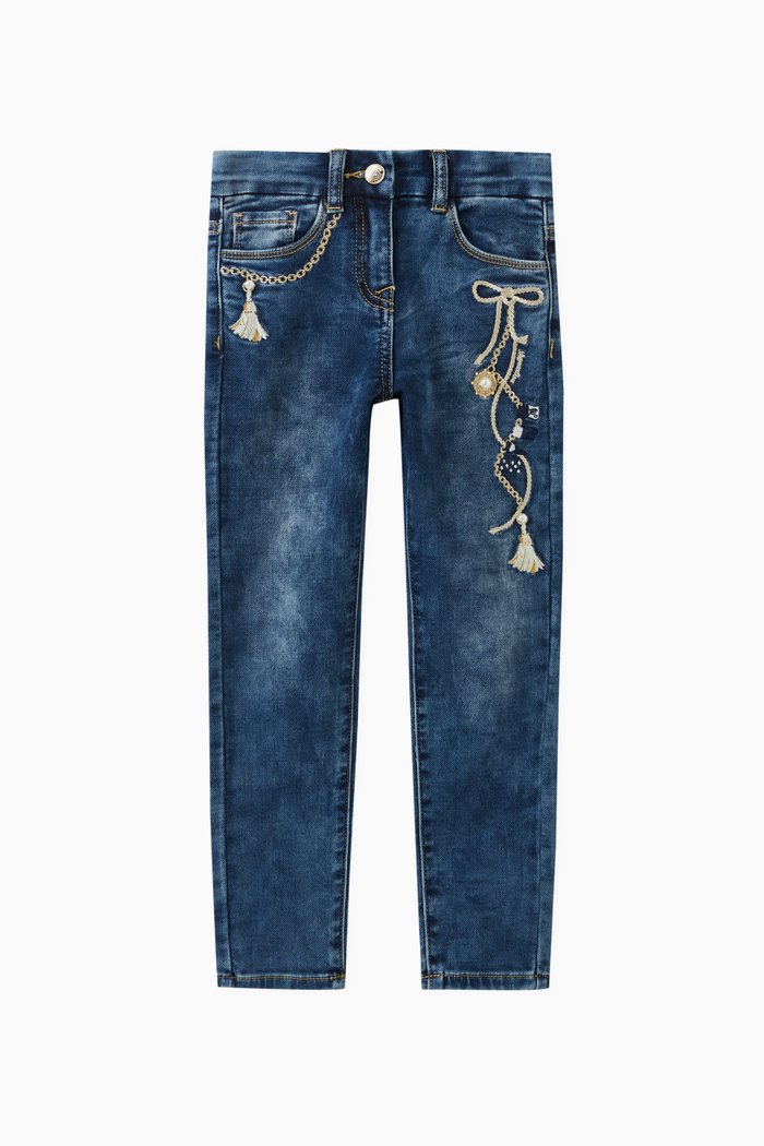 

Embroidered Bow Jeans in Denim Blend, Blue