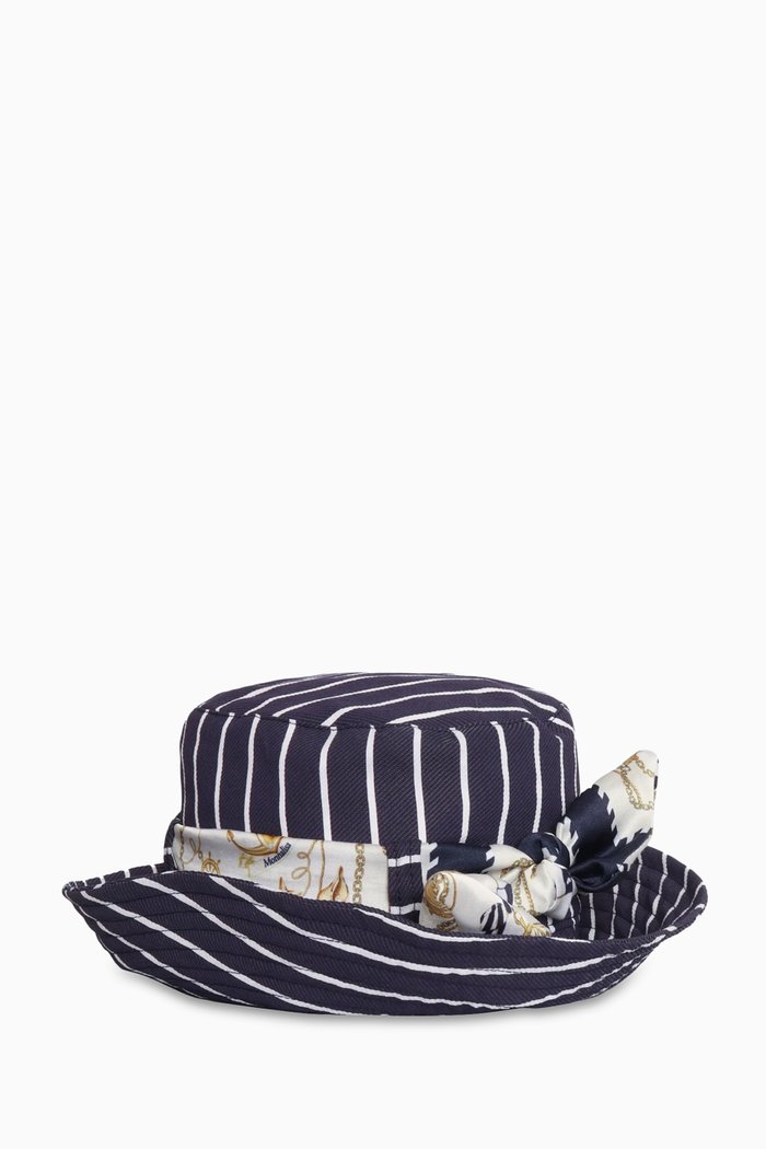 

Striped Scarf-detail Bucket Hat in Viscose-blend, Blue