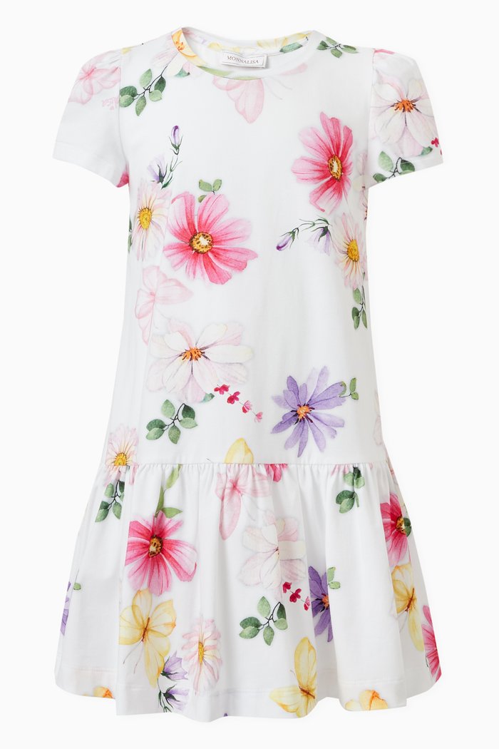 Low-waisted Floral Dress in Cotton Jersey, Multicolour