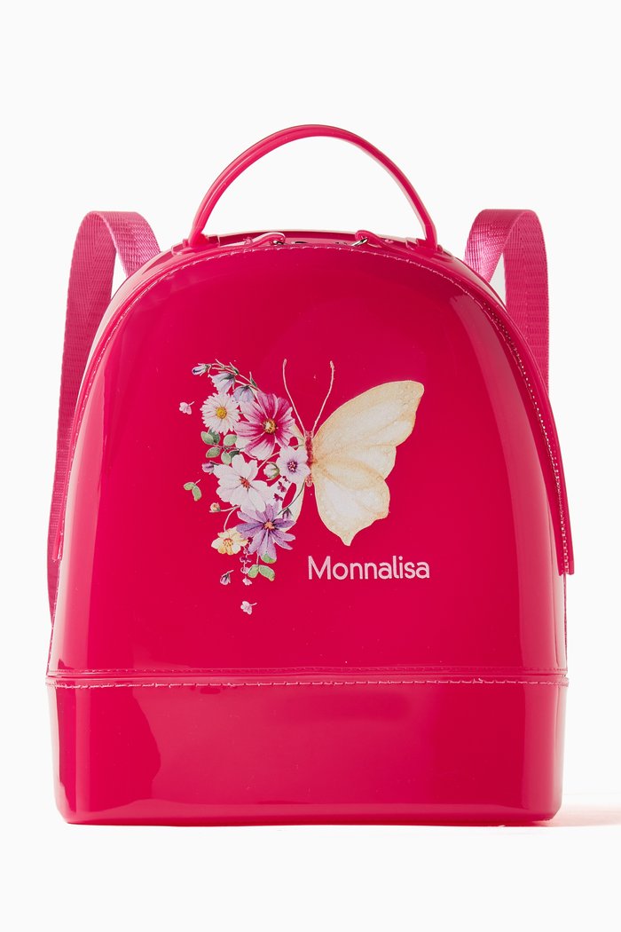 

Floral Print Backpack in Glossy PVC, Pink