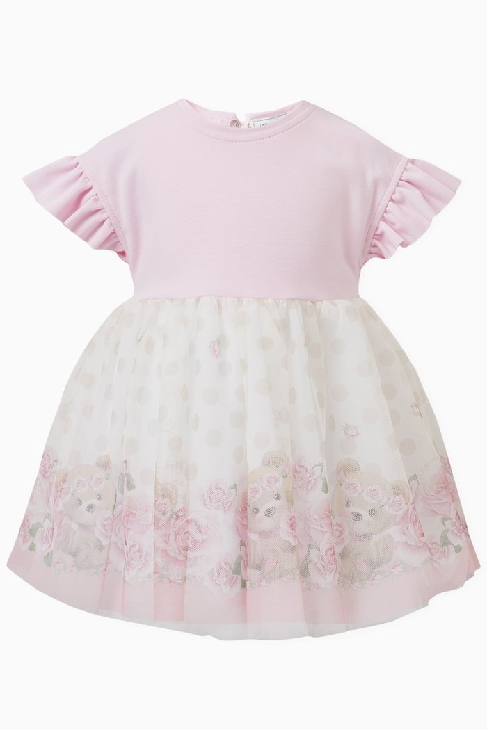 

Polka Dot & Rose Dress in Cotton & Tulle, Pink