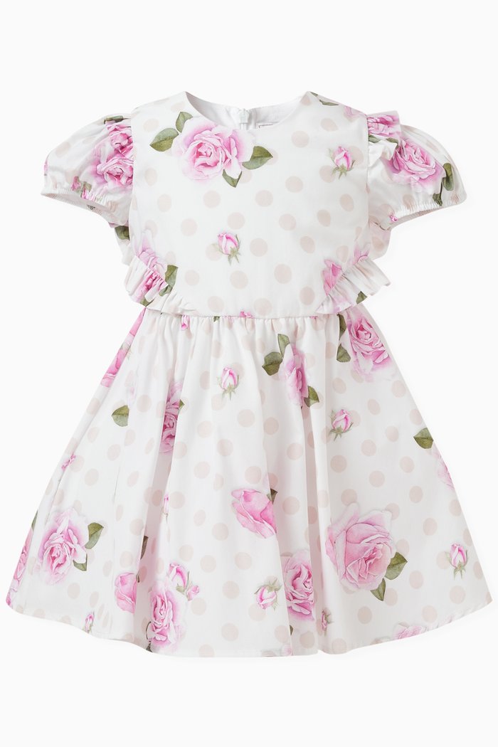 

Rose & Polka Dot Dress in Cotton Poplin, Pink