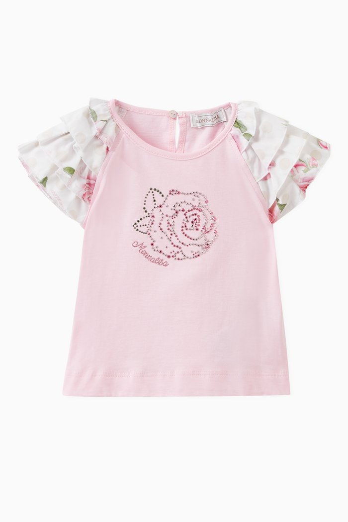 

Embellished Rose T-shirt in Cotton Jersey, Pink