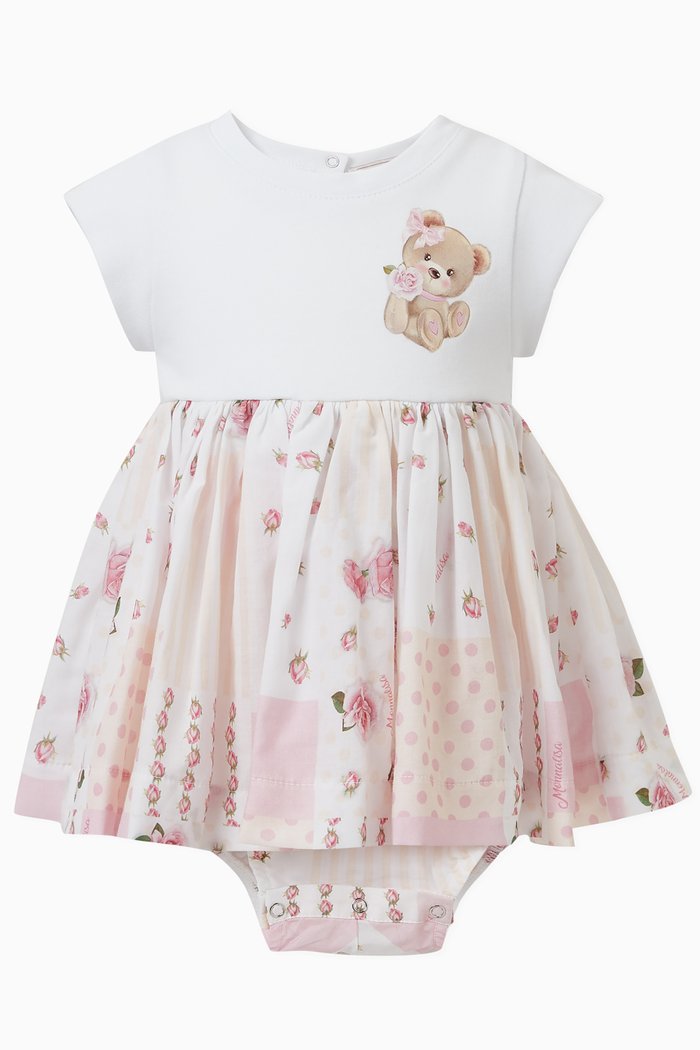 

Patchwork Romper Dress in Cotton Interlock, White