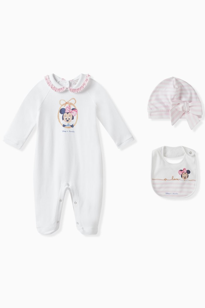 

x Disney Minnie Playsuit, Bib & Cap Set in Cotton, Pink