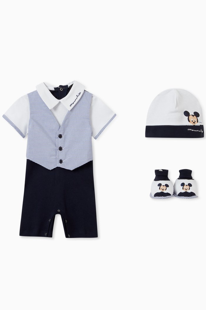 

Mickey Playsuit, Slippers & Hat Set in Cotton Interlock, Blue