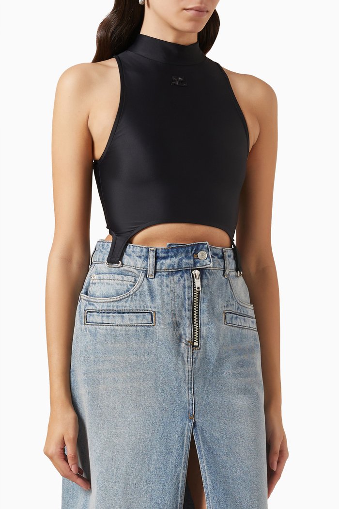 

Logo-patch Suspender Crop Top in Tech-jersey, Black