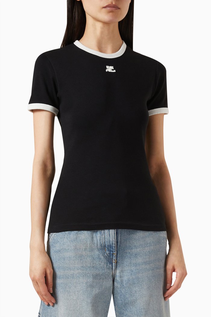 

Bumpy Contrast T-shirt in Cotton-jersey, Black
